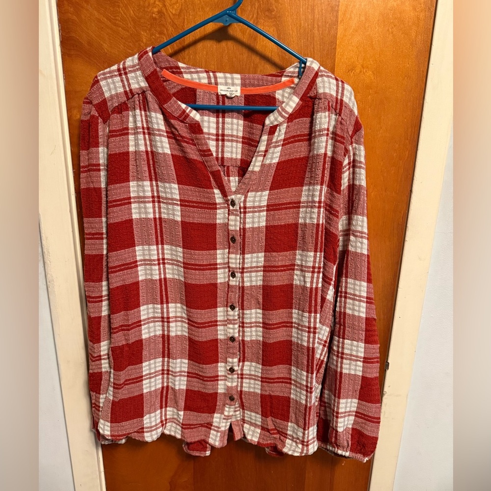 Plaid Split Neck Top - Picture 3 of 11